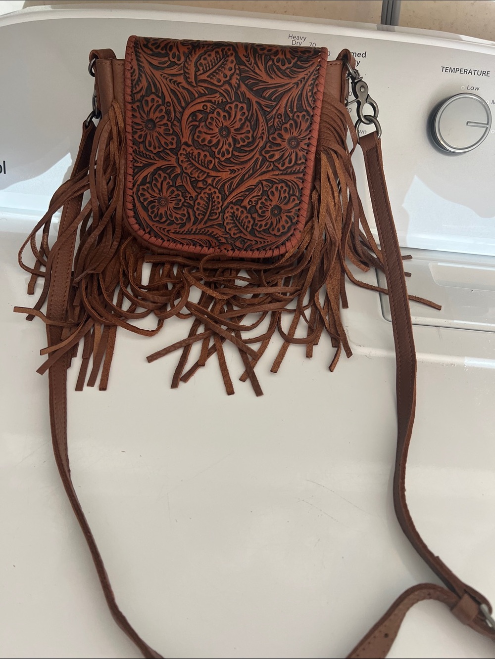 Montana West Brown Tooled Fringe Crossbody Bag
